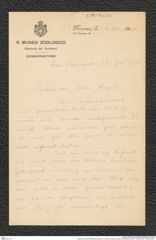 Nachlass Franz Steindachner, Brief von Oscar de Beaux an Franz Steindachner (28.07.1910), Inv.Nr. 100.02, Seite 1